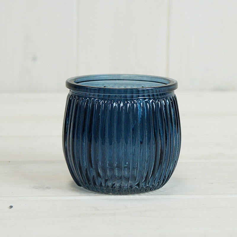Blue Ribbed Tealight Holder detail page